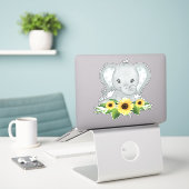 Baby Elephant in Sonnenblumen Aufkleber (Laptop auf Schreibtisch)