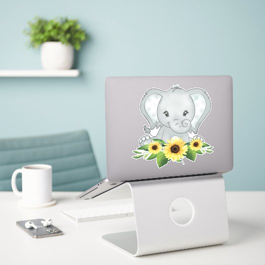 Baby Elephant in Sonnenblumen Aufkleber (Laptop auf Schreibtisch)