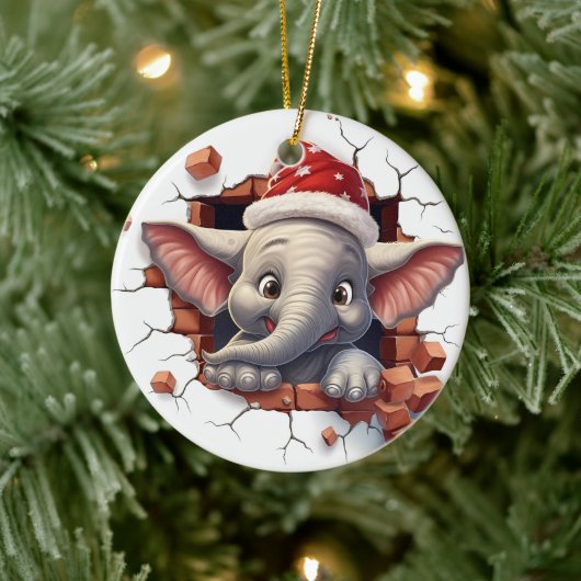 Baby Elephant in Weihnachtsmannmütze - 3D Keramik Ornament (Baum)