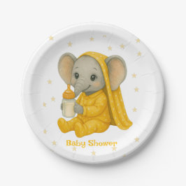 Baby Elephant in Yellow Pajamas Babydusche Pappteller