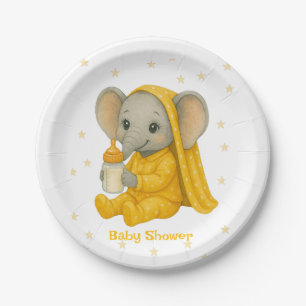 Baby Elephant in Yellow Pajamas Babydusche Pappteller