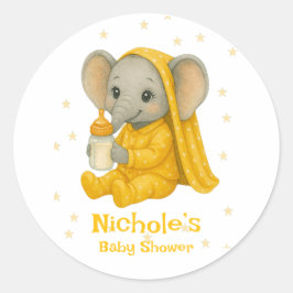 Baby Elephant in Yellow Pajamas Babydusche Runder Aufkleber