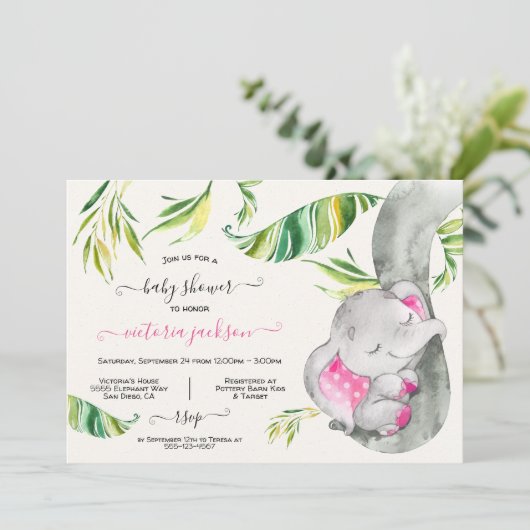 Baby Elephant Jungle Baby Dusche Einladung (Stehend Vorderseite)