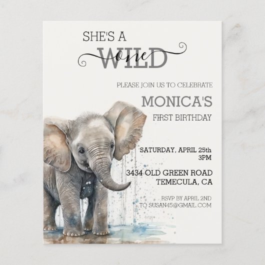 Baby Elephant Jungle Safari Wild One Birthday (Vorderseite)