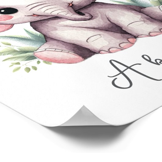 Baby Elephant Kinderzimmer Wall Art - Name Print Poster (Ecke)