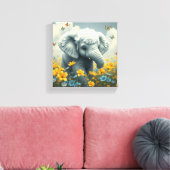 Baby Elephant läuft in Blume Leinwanddruck (Insitu (Wohnzimmer))