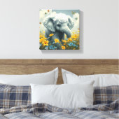 Baby Elephant läuft in Blume Leinwanddruck (Insitu (Schlafzimmer))