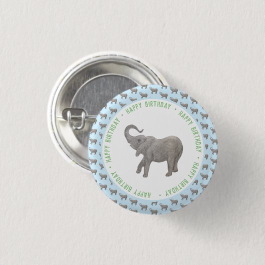 Baby Elephant Light Blue Geburtstag Button (Vorne & Hinten)