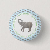 Baby Elephant Light Blue Geburtstag Button (Vorderseite)
