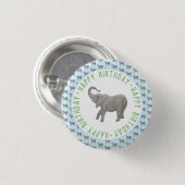 Baby Elephant Light Blue Geburtstag Button (Vorne & Hinten)