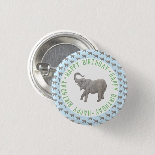 Baby Elephant Light Blue Geburtstag Button (Vorne & Hinten)