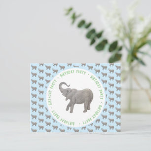Baby Elephant Light Blue Geburtstag Einladungspostkarte
