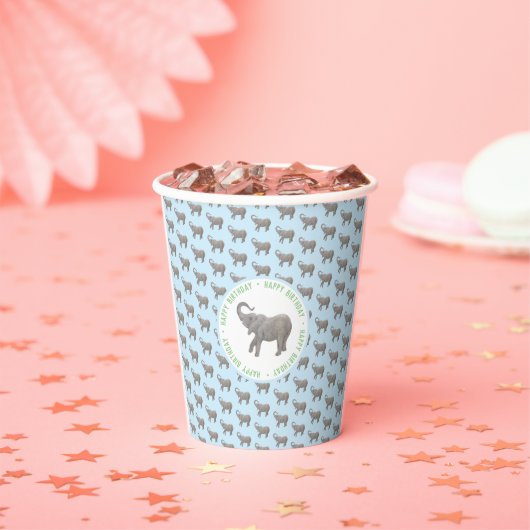 Baby Elephant Light Blue Geburtstag Pappbecher (Insitu)