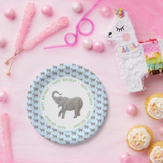 Baby Elephant Light Blue Geburtstag Pappteller (Party)