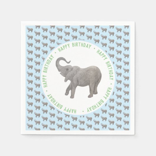Baby Elephant Light Blue Geburtstag Serviette (Vorderseite)