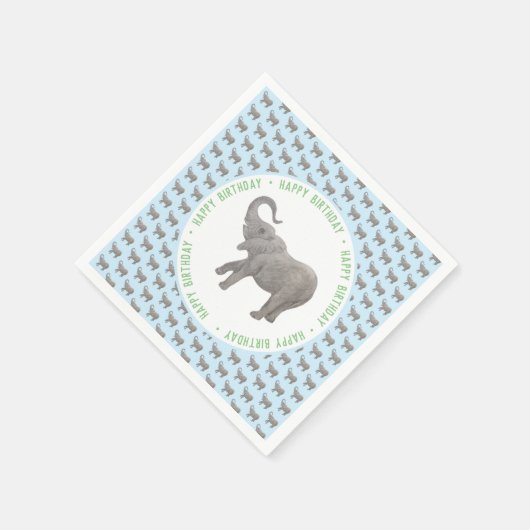Baby Elephant Light Blue Geburtstag Serviette (Ecke)