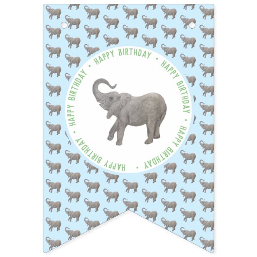 Baby Elephant Light Blue Geburtstag Wimpelkette (Zweite Fahne)