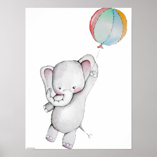 Baby Elephant mit Balloon individuell anpassbares Poster (Vorne)
