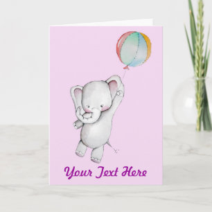 Baby Elephant mit Balloon Pink Grußkarte Karte
