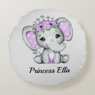 Baby Elephant mit Blume Rundes Kissen