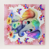 Baby Elephant mit Blume und Schmetterlingen Puzzle (Horizontal)