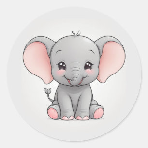 Baby Elephant mit blütigen Wangen, Kawaii Runder Aufkleber