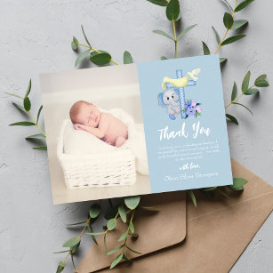 Baby Elephant mit Cross-Dove-Taufe Vielen Dank Dankeskarte