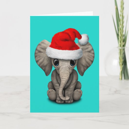 Baby Elephant mit einer Weihnachtsmannmütze Feiertagskarte (Vorderseite)