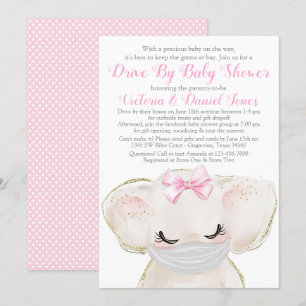 Baby Elephant mit Maskenantrieb mit Babydusche Einladung