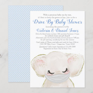 Baby Elephant mit Maskenantrieb mit Babydusche Einladung