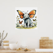 Baby Elephant mit Monarch Butterfly Flügel Ohren Poster (Küche)