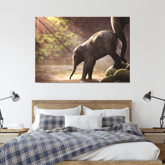 Baby Elephant mit Mutter Leinwanddruck (Insitu (Schlafzimmer))