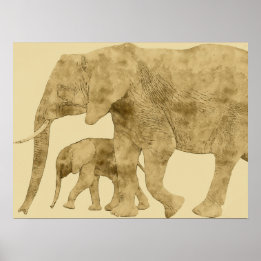 Baby Elephant mit Mutter Poster