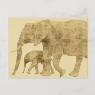 Baby Elephant mit Mutter Postkarte