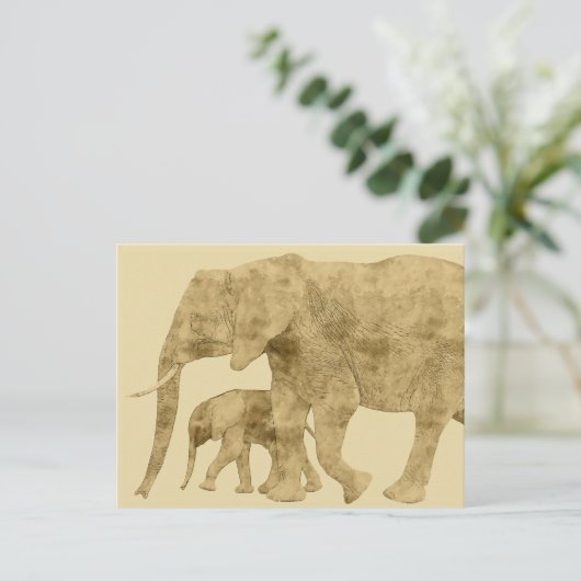 Baby Elephant mit Mutter Postkarte (Stehend Vorderseite)