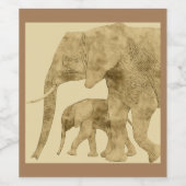 Baby Elephant mit Mutter Weinetikett (Einzelnes Label)