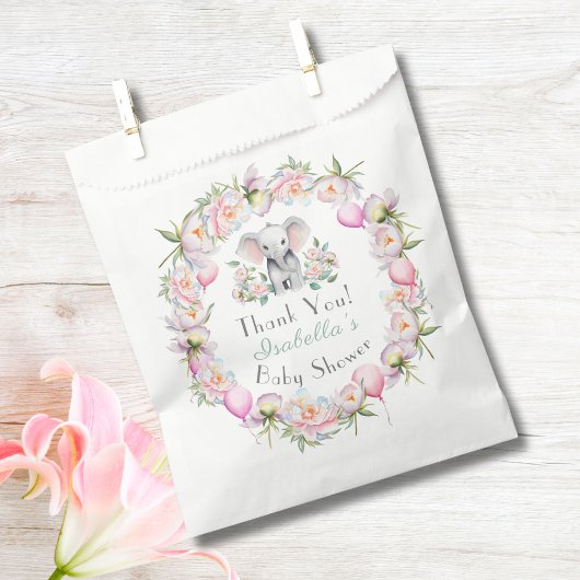 Baby Elephant mit Peonies & Balloon Baby Dusche Geschenktütchen