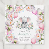Baby Elephant mit Peonies & Balloons Babydusche Geschenkanhänger (Rückseite)