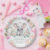 Baby Elephant mit Peonies & Balloons Babydusche Pappteller (Party)