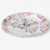 Baby Elephant mit Peonies & Balloons Babydusche Pappteller (Schrägansicht)