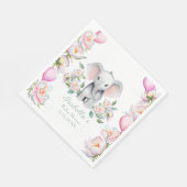 Baby Elephant mit Peonies & Balloons Babydusche Serviette (Ecke)