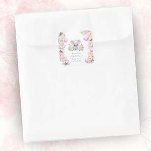 Baby Elephant mit Peonies & Balloons Vielen Dank Quadratischer Aufkleber