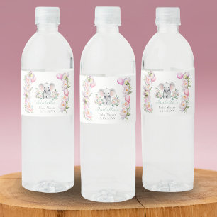 Baby Elephant mit Peonies & Balloons Vielen Dank Wasserflaschenetikett