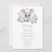 Baby Elephant mit Peonies, Eucalyptus Baby Dusche Einladung (Vorderseite)