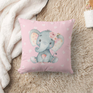 Baby Elephant mit rosa Herzhintergrund Kissen