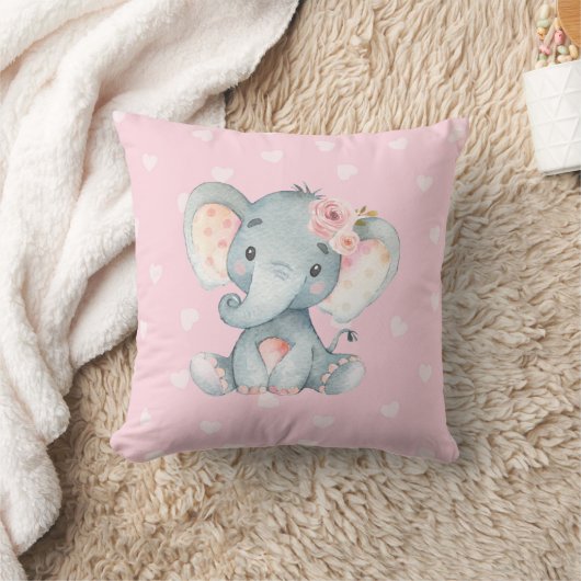 Baby Elephant mit rosa Herzhintergrund Kissen (Decke)