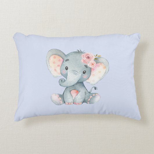 Baby Elephant mit rosa Rosen Dekokissen (Vorderseite)