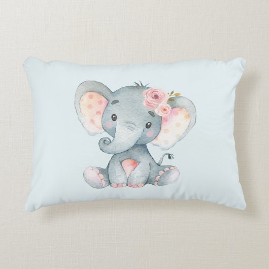 Baby Elephant mit rosa Rosen Dekokissen (Vorderseite)