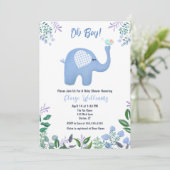 Baby Elephant mit Song Bird Baby Dusche Einladung (Stehend Vorderseite)