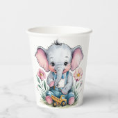 Baby Elephant mit Truck Baby Dusche Pappbecher (Rückseite)